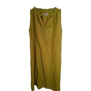 Becasa Linen Dress  Medium Women Lime  Green  PocketsLagenlook Minimalist Resort